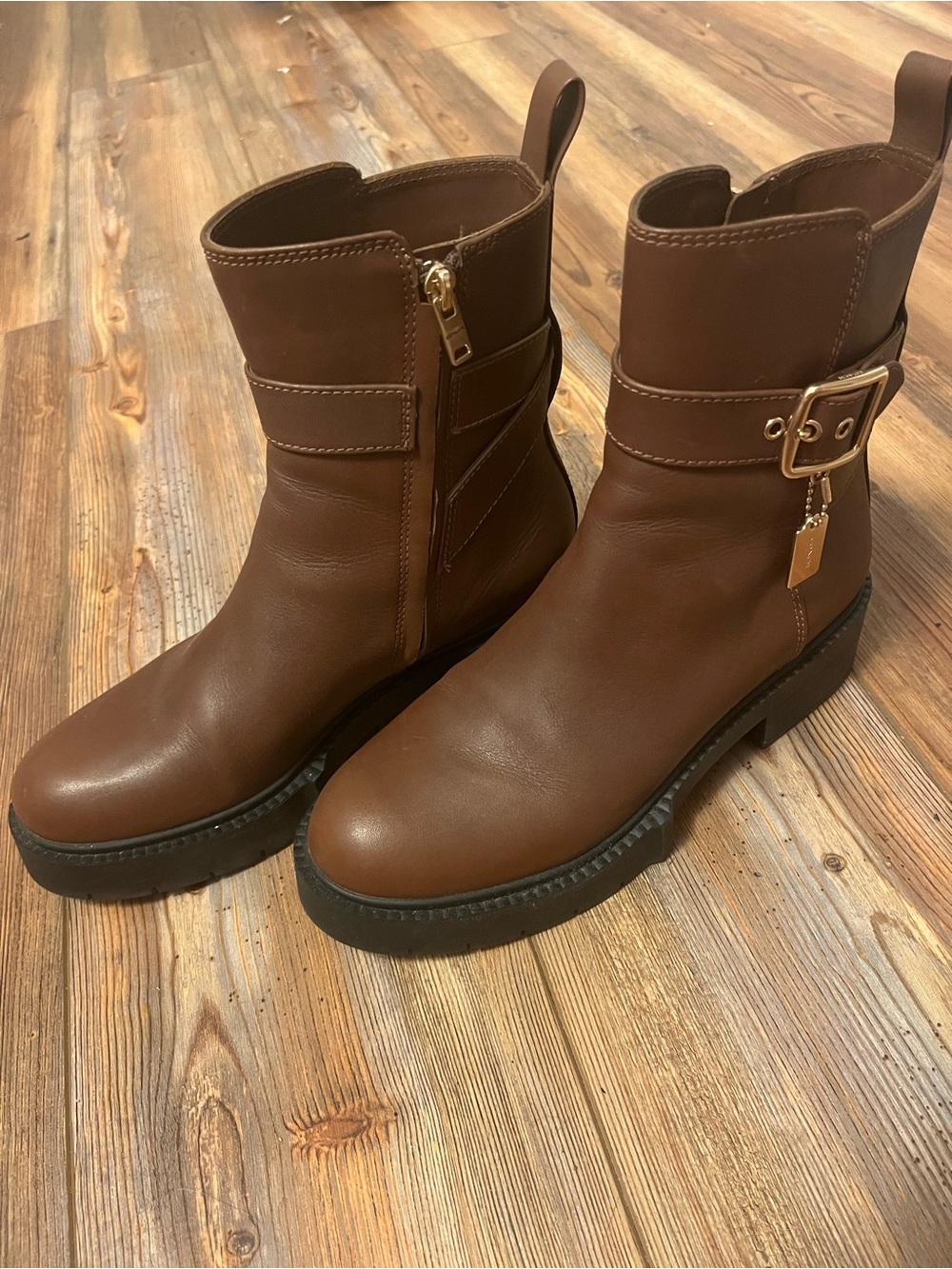 Coach Lacey Boots, Brown Leather Buckle
